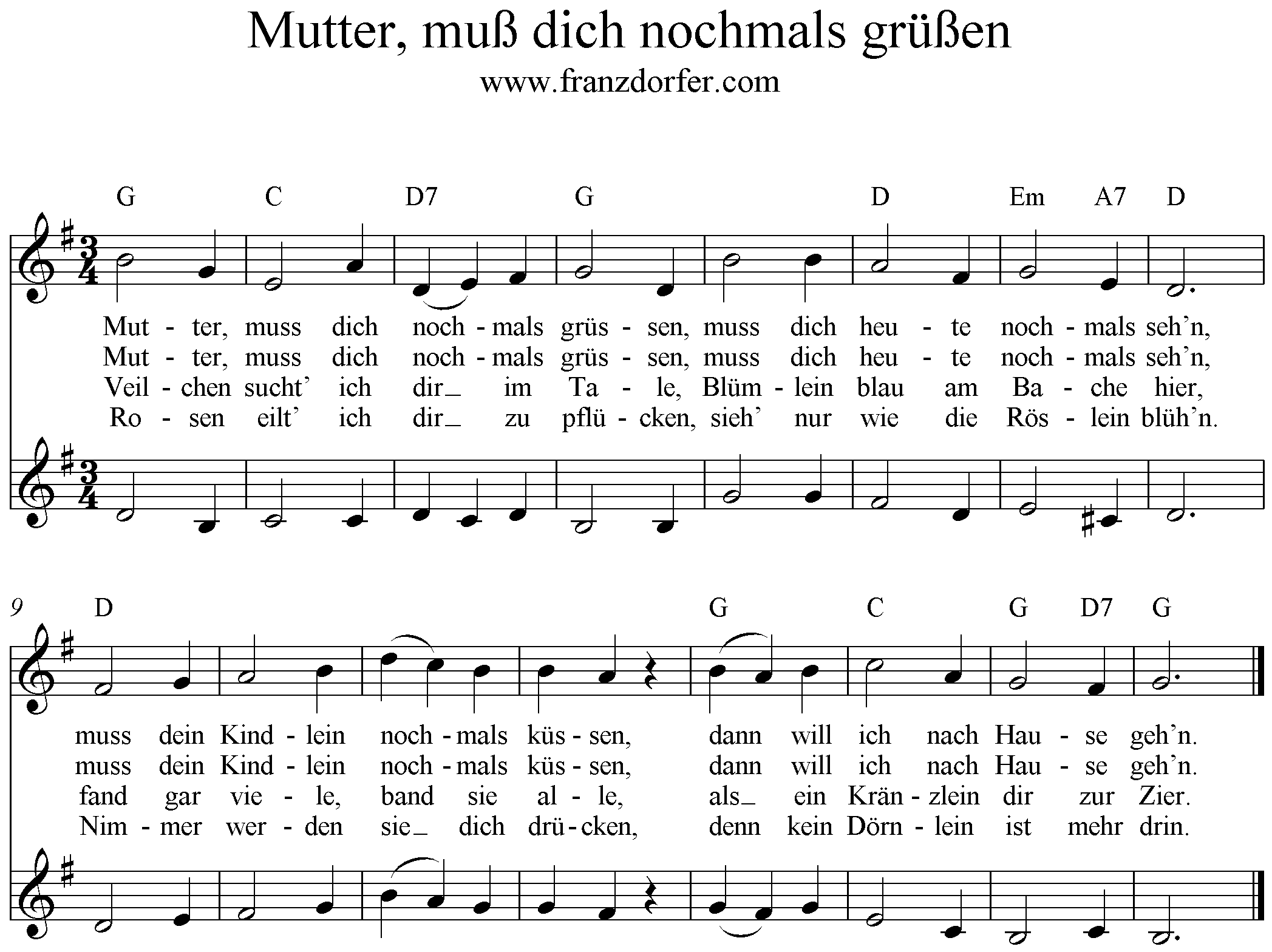 Noten, Mutter muß dich nochmals grüßen- 2stimmig